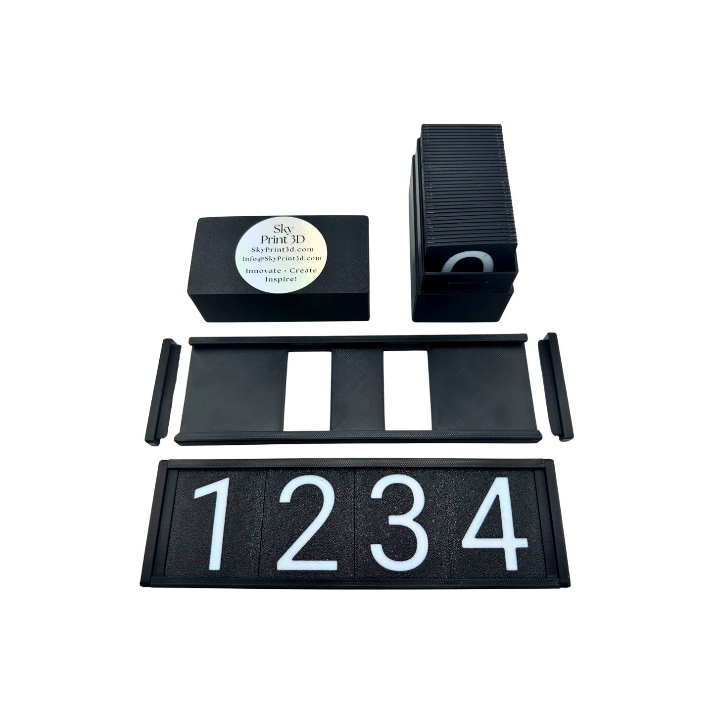 Sign Number Holder (Black Holder with Black + White Numbers)