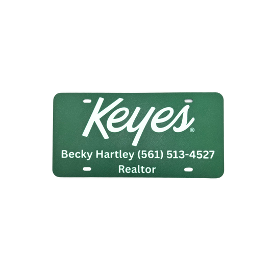 Customized License Plate - 'Keyes' Logo with 2 Customizable Lines (Green with White Text/Numbers)