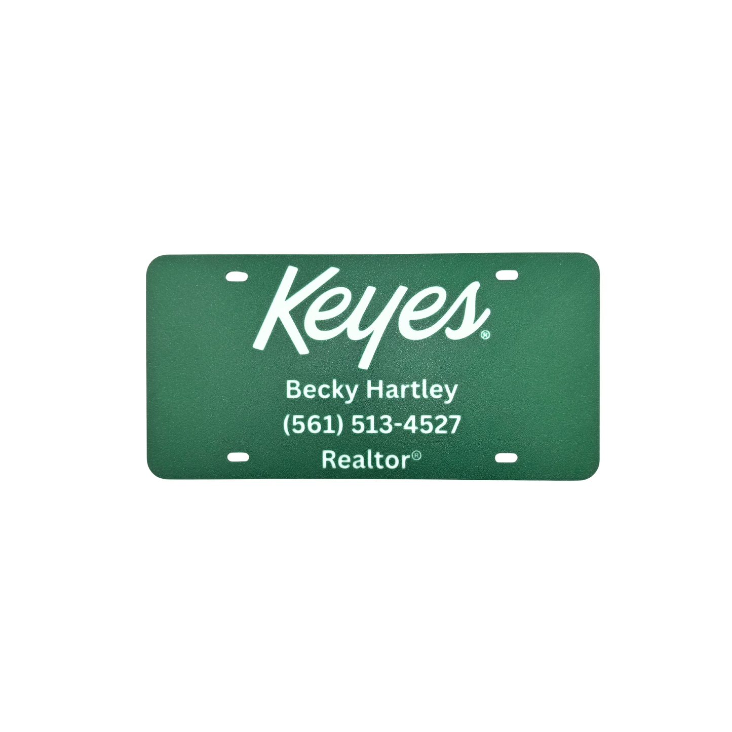 Customized License Plate - 'Keyes' Logo with 3 Customizable Lines (Green with White Text/Numbers)