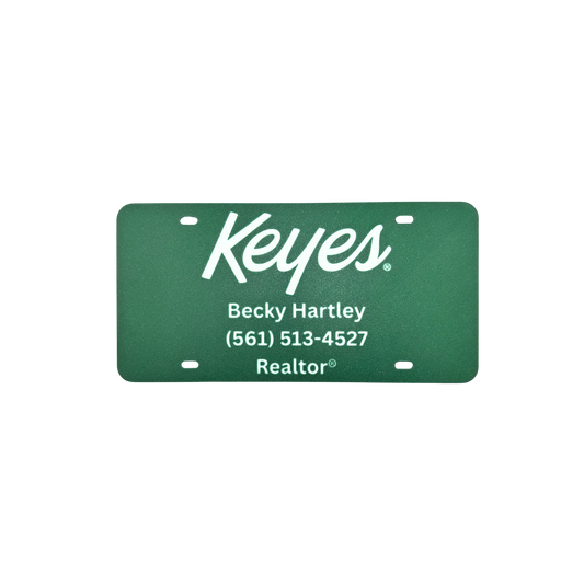 Customized License Plate - 'Keyes' Logo with 3 Customizable Lines (Green with White Text/Numbers)