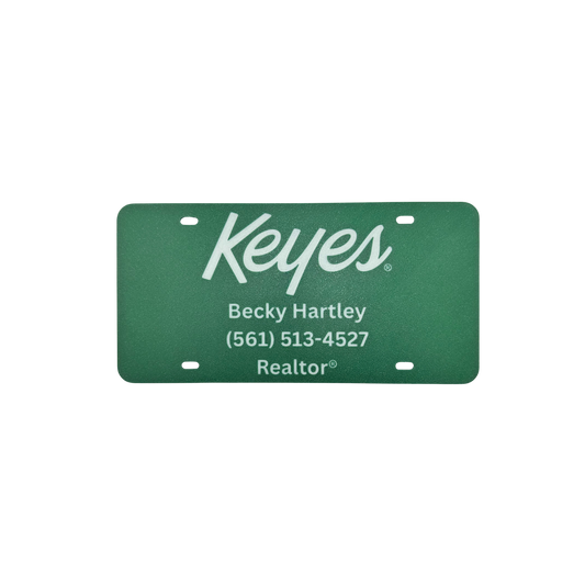 Customized License Plate - 'Keyes' Logo with 3 Customizable Lines (Green with Natural Text/Numbers)