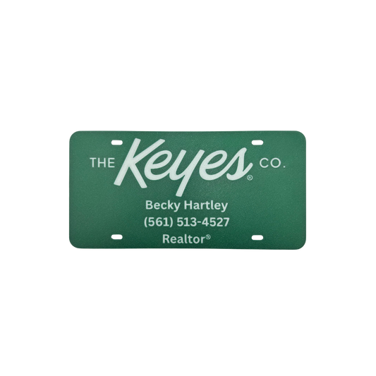 Customized License Plate - 'The Keyes Co.' Logo with 3 Customizable Lines (Green with Natural Text/Numbers)