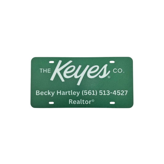 Customized License Plate - 'The Keyes Co.' Logo with 2 Customizable Lines (Green with Natural Text/Numbers)